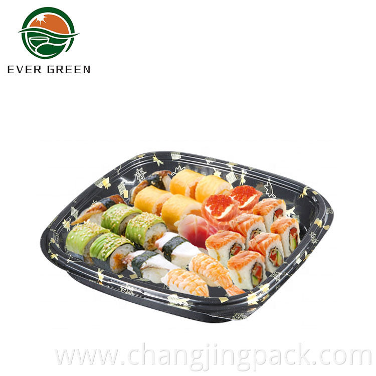 	Wholesale party black round disposable plastic sushi tray with lid